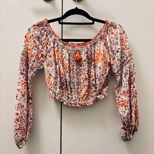 NWOT Poupette St. Barth Long Sleeve Printed Peasant Crop Top